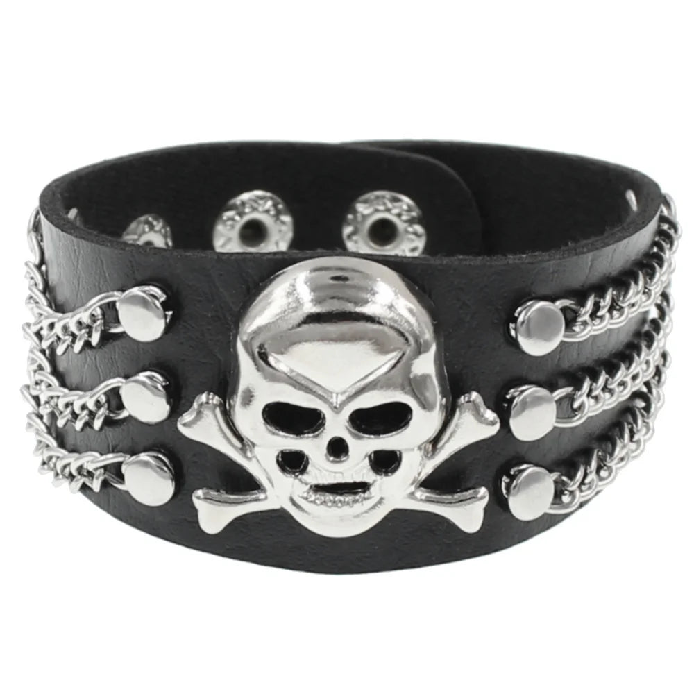 2024 Punk Skull Star Bracelet Personality PU Leather Three Rows Spikes Square Stud Bracelets Bangle For Women Man