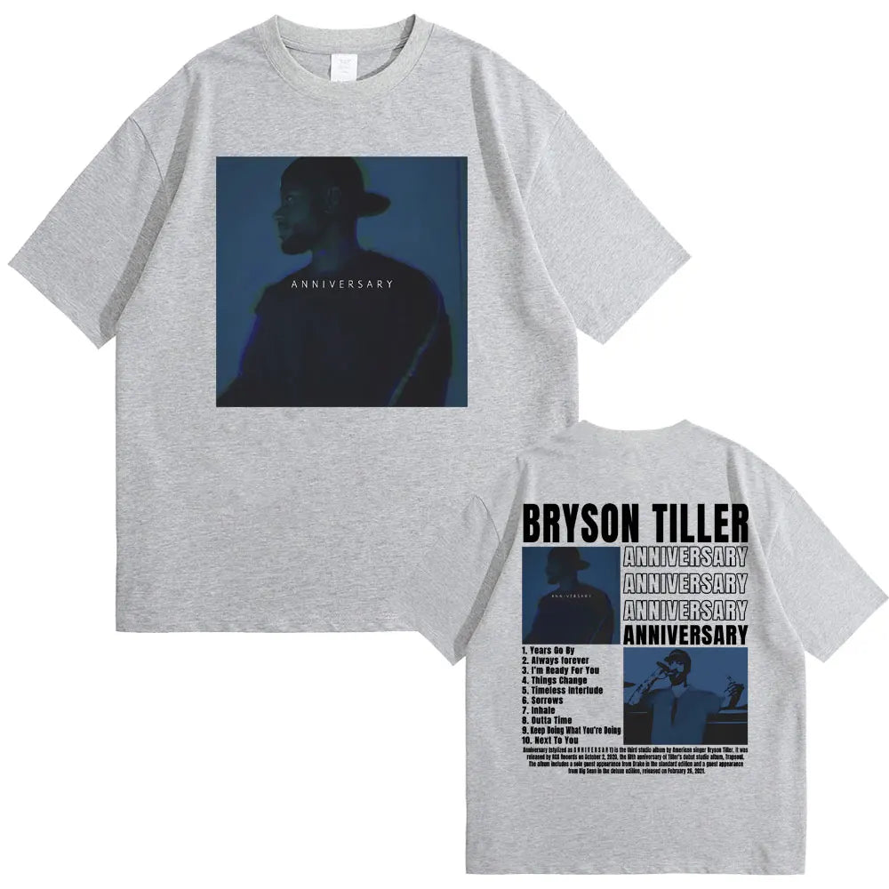 Rapper Bryson Tiller ANNIVERSARY Double Sided Print Tshirt Male Hip Hop Streetwear Oversized T-shirts Men's Casual Vintage Tees