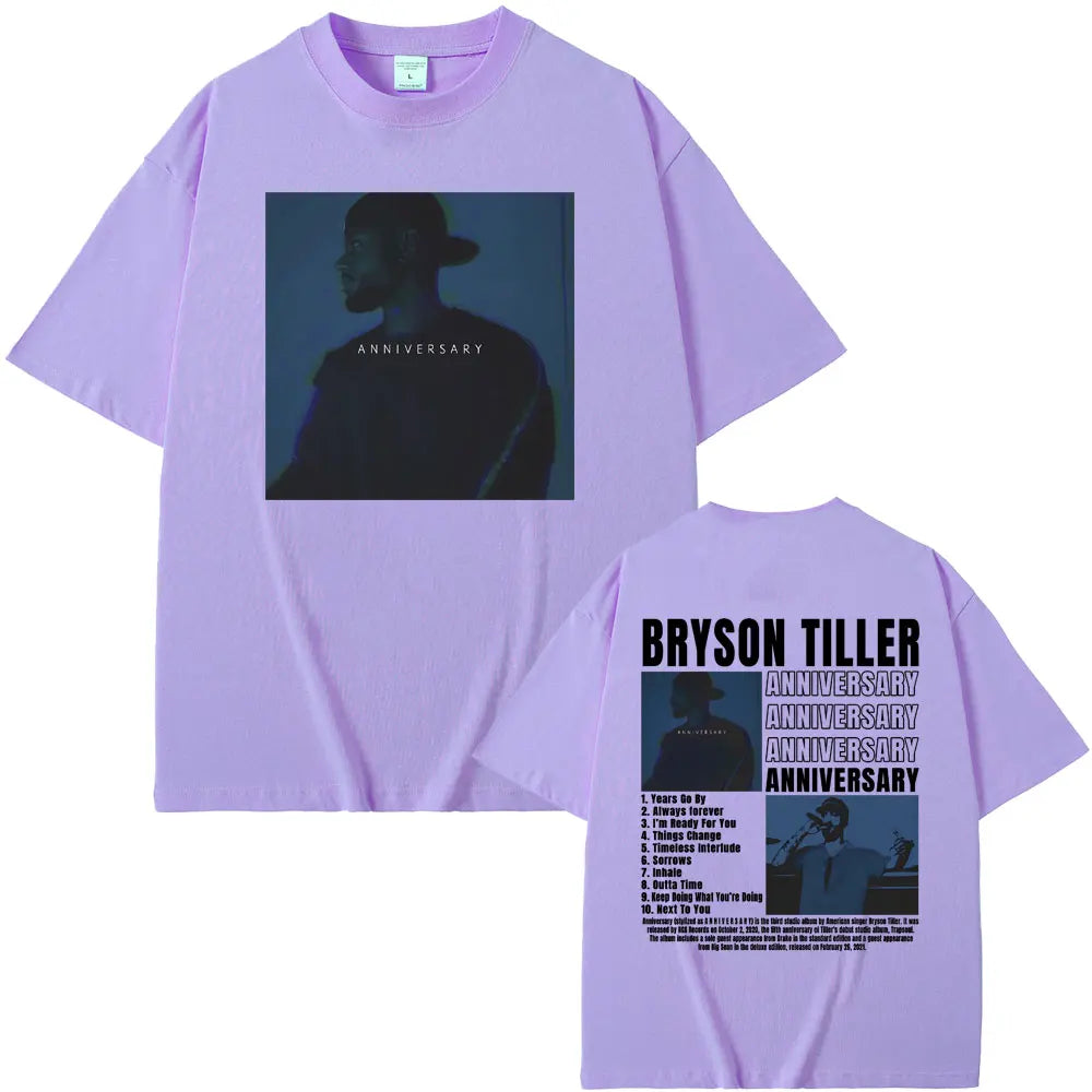 Rapper Bryson Tiller ANNIVERSARY Double Sided Print Tshirt Male Hip Hop Streetwear Oversized T-shirts Men's Casual Vintage Tees