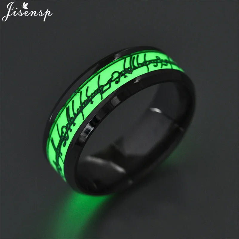 2024 Stainless Steel Glowing In Dark Heart Finger Rings for Men Women Punk Music Dragon Luminous Ring Couple Jewelry Anel