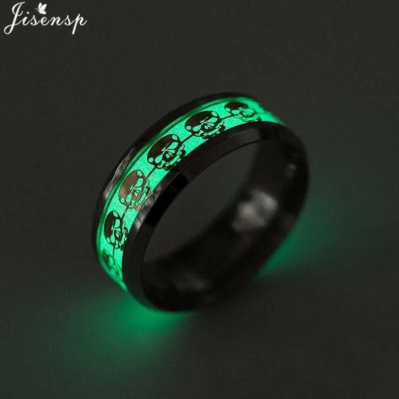 2024 Stainless Steel Glowing In Dark Heart Finger Rings for Men Women Punk Music Dragon Luminous Ring Couple Jewelry Anel