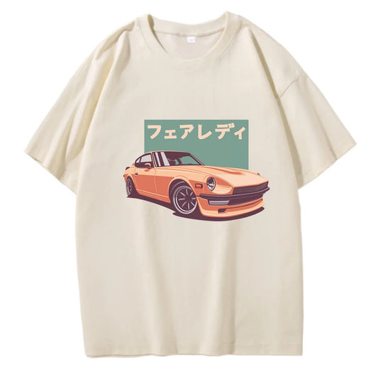 JDM T-shirts Japanese Retro Car Print 100% Cotton O-Neck Summer CRX Harajuku Oversized Tops Mens Casual Tees Camisetas