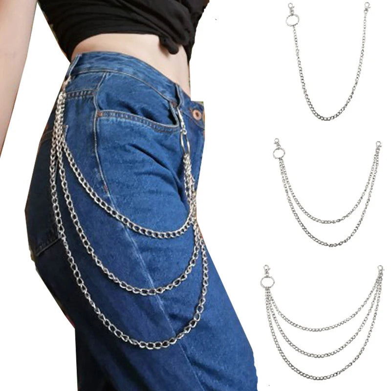 1/2/3 Layer Long Metal Belt Chain Rock Punk Hook Trousers Pant Waist Link Metal Wallet Chain Keychain Ring Clip