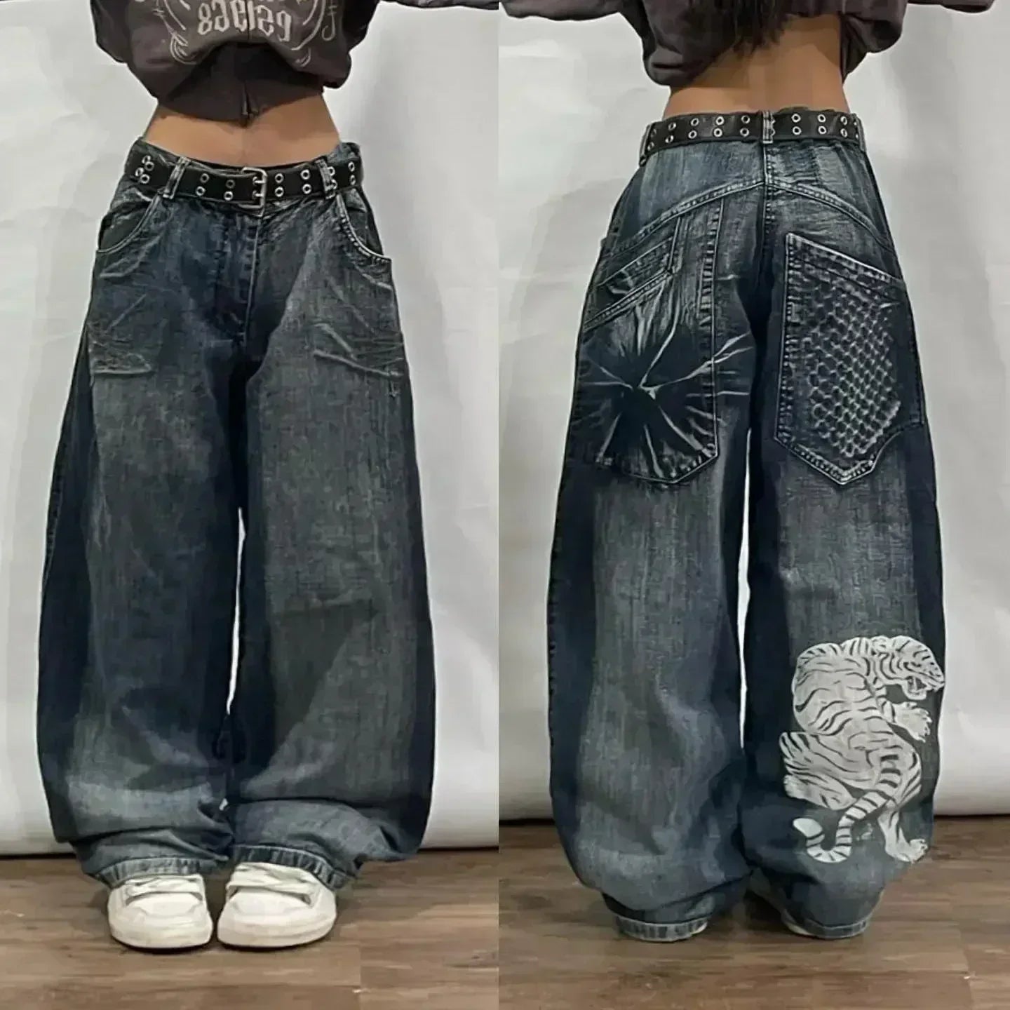 American Y2K New Fashion Pattern Embroidery Loose Jeans Men Street Casual Joker Mopping Oversized Wide-leg Pants Couple Jeans