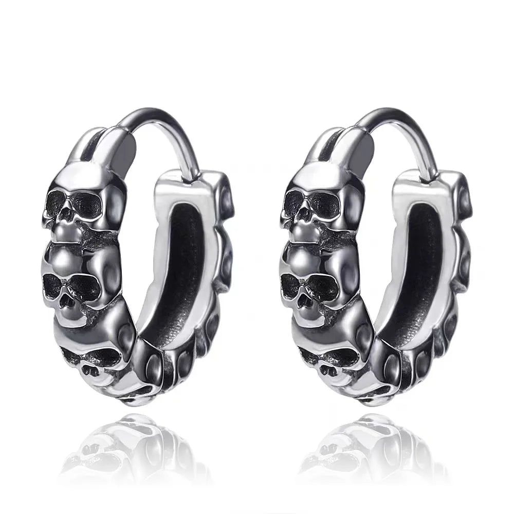 Gothic Full Skull Hoop Earrings Ghost Head Hypoallergenic Earrings Men's Cool Punk Rock Trend Jewelry