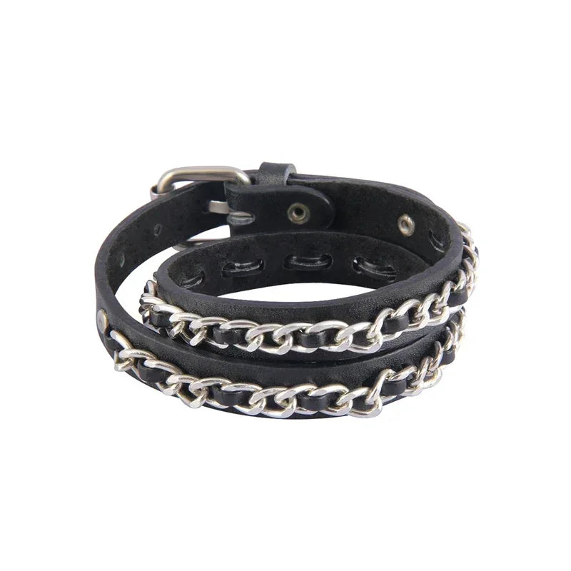 Punk Hip Hop Rock PU Leather Bracelet Unisex Trendy Chain Skull Pentagram Rivet Bracelet Party Jewelry Accessories