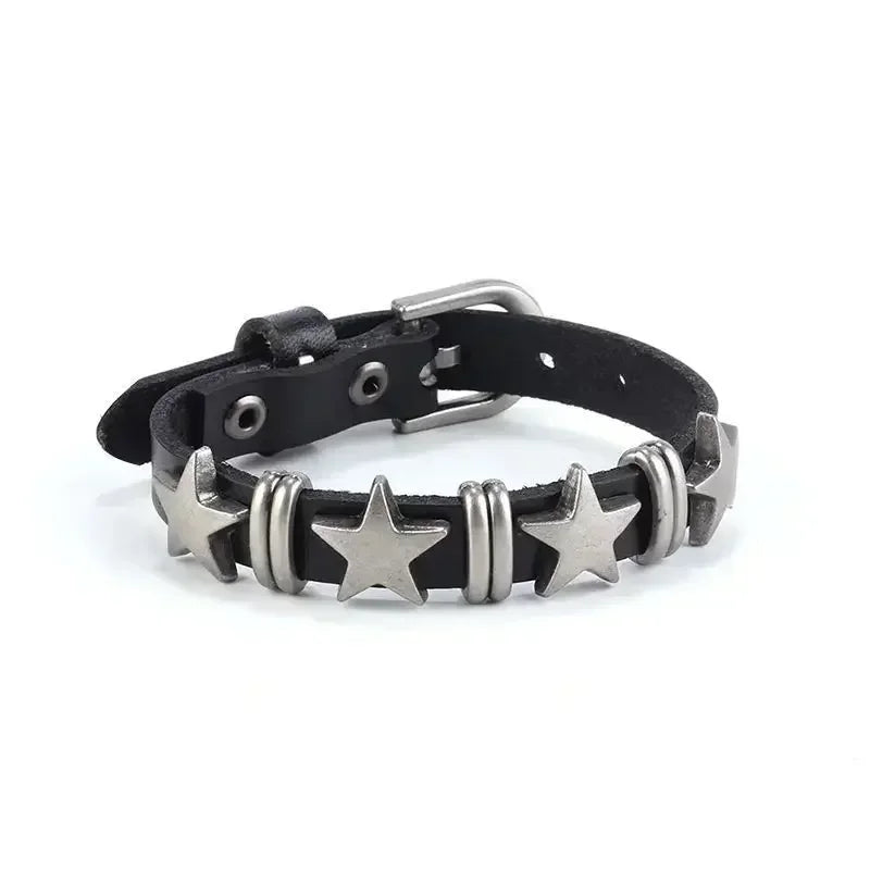 Punk Hip Hop Rock PU Leather Bracelet Unisex Trendy Chain Skull Pentagram Rivet Bracelet Party Jewelry Accessories