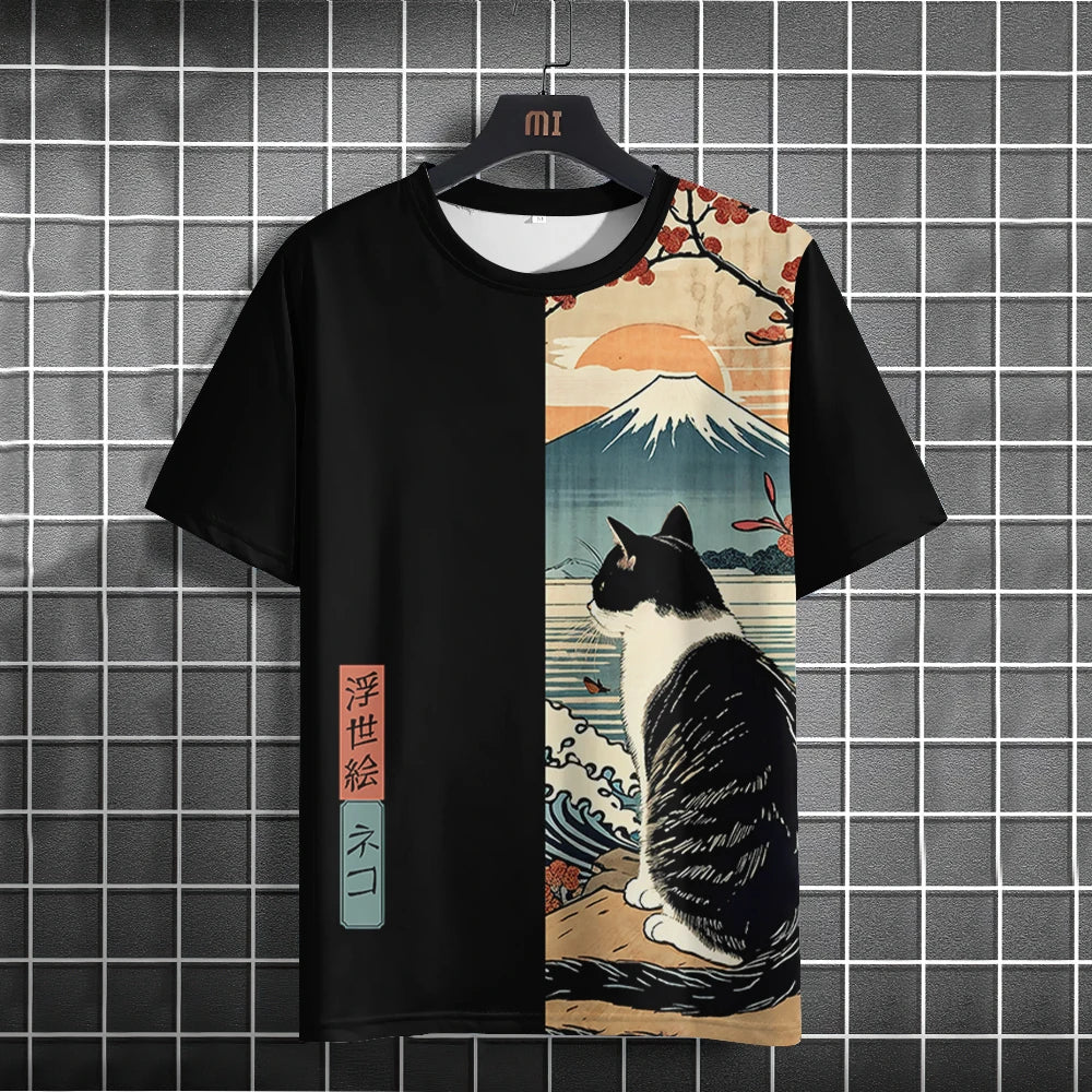 Unisex 2024 T Shirt Men Women Japanese Samurai Cat 3d Printed T Shirts For Casual Fashion Funny Shirt Top Tee Men Clothing