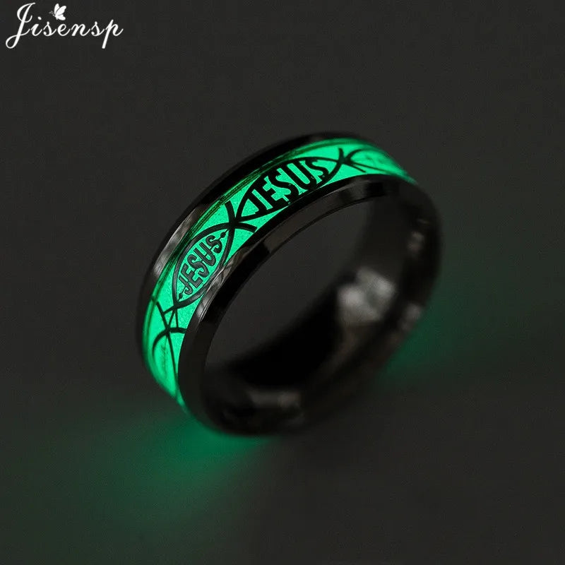 2024 Stainless Steel Glowing In Dark Heart Finger Rings for Men Women Punk Music Dragon Luminous Ring Couple Jewelry Anel