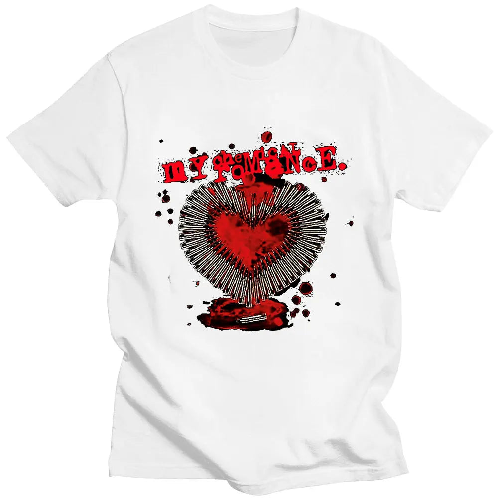 Rock Band My Chemical Romance Heart Bullets Graphic T Shirts Men Women Vintage Hip Hop Short Sleeve Cotton Tee Shirt Streetwear