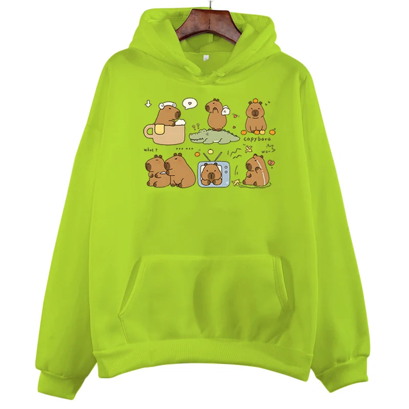 Funny Capybara Sweatshirt Cartoon Anime Hoodies Women Cute Anime Manga Hoody Long Sleeve Hoodies Female Sportwear Clothes Tops