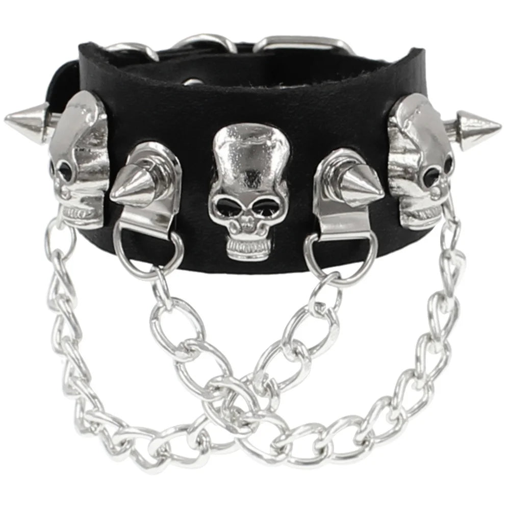 2024 Punk Skull Star Bracelet Personality PU Leather Three Rows Spikes Square Stud Bracelets Bangle For Women Man