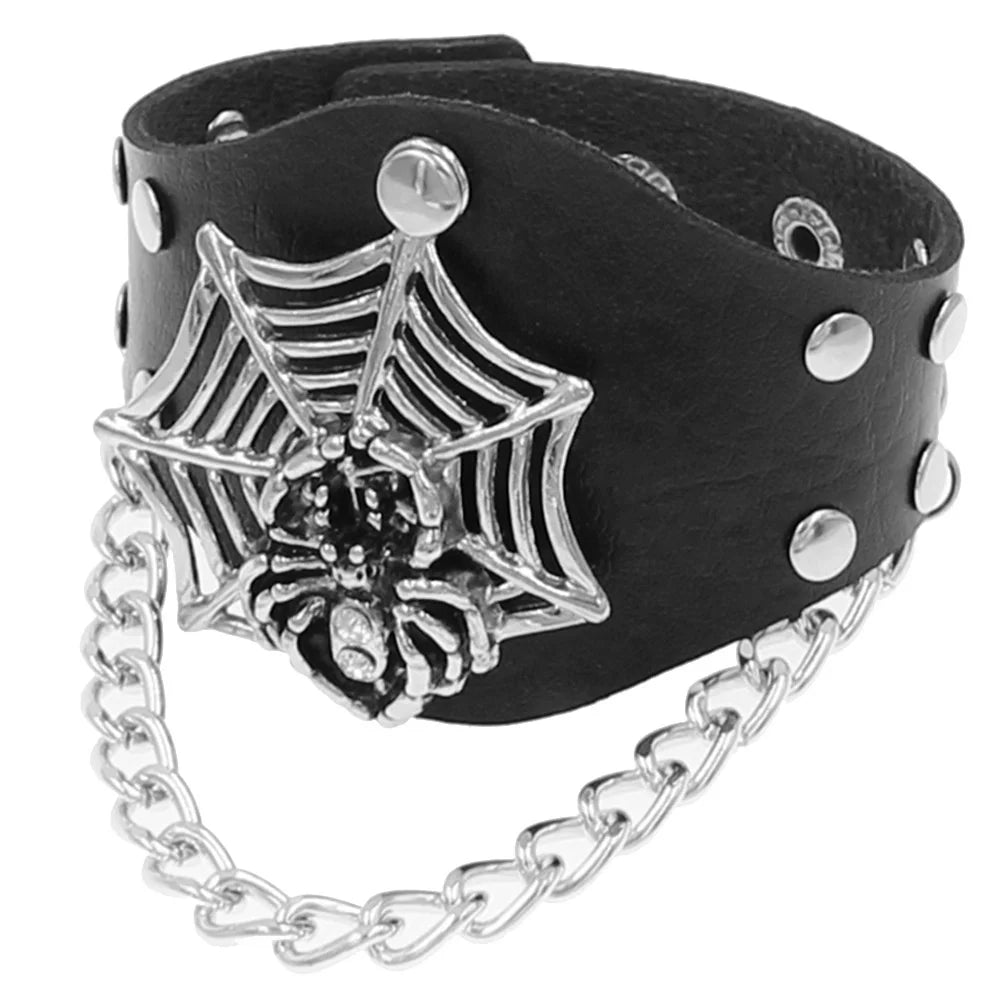 2024 Punk Skull Star Bracelet Personality PU Leather Three Rows Spikes Square Stud Bracelets Bangle For Women Man