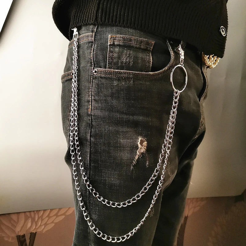 1/2/3 Layer Long Metal Belt Chain Rock Punk Hook Trousers Pant Waist Link Metal Wallet Chain Keychain Ring Clip