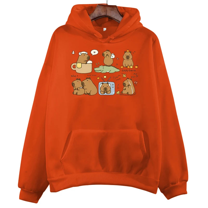 Funny Capybara Sweatshirt Cartoon Anime Hoodies Women Cute Anime Manga Hoody Long Sleeve Hoodies Female Sportwear Clothes Tops