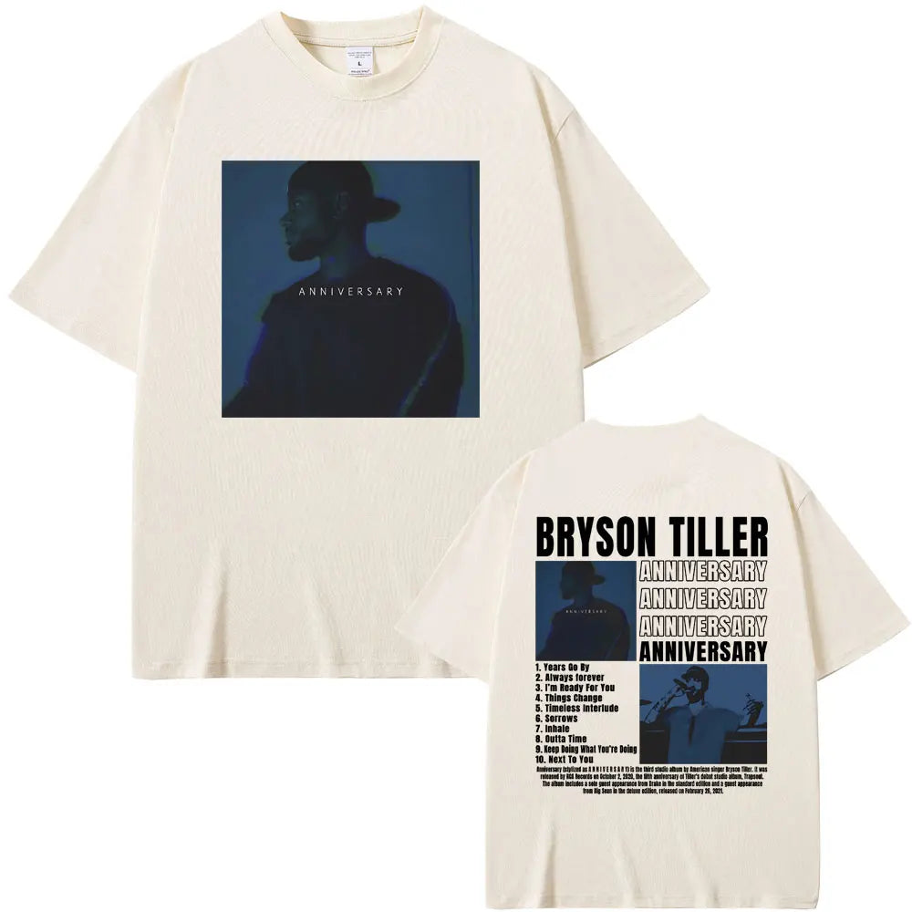 Rapper Bryson Tiller ANNIVERSARY Double Sided Print Tshirt Male Hip Hop Streetwear Oversized T-shirts Men's Casual Vintage Tees