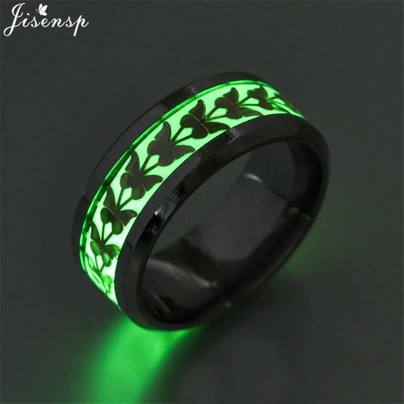 2024 Stainless Steel Glowing In Dark Heart Finger Rings for Men Women Punk Music Dragon Luminous Ring Couple Jewelry Anel