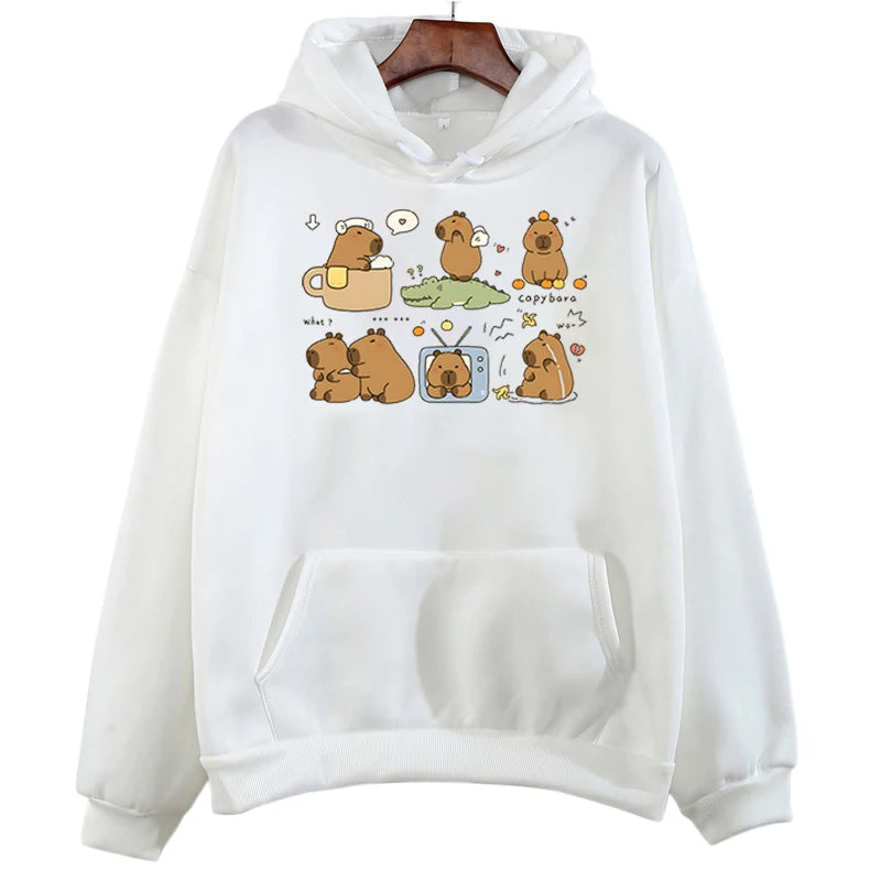 Funny Capybara Sweatshirt Cartoon Anime Hoodies Women Cute Anime Manga Hoody Long Sleeve Hoodies Female Sportwear Clothes Tops