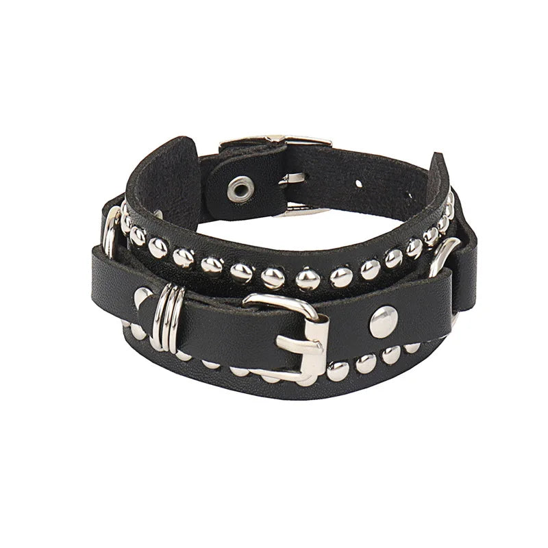 2024 Punk Skull Star Bracelet Personality PU Leather Three Rows Spikes Square Stud Bracelets Bangle For Women Man