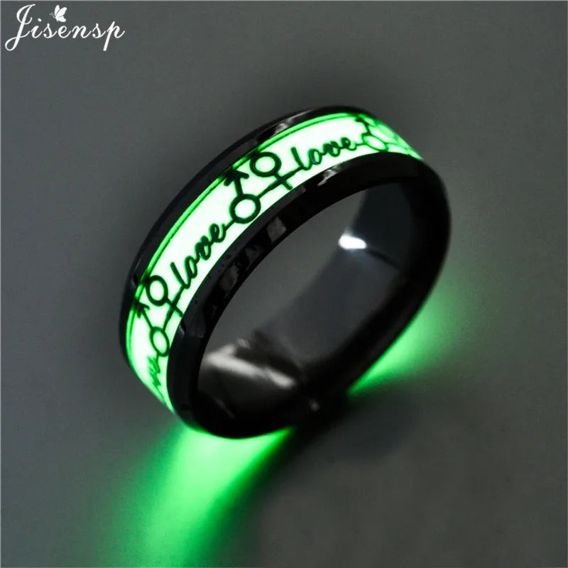 2024 Stainless Steel Glowing In Dark Heart Finger Rings for Men Women Punk Music Dragon Luminous Ring Couple Jewelry Anel