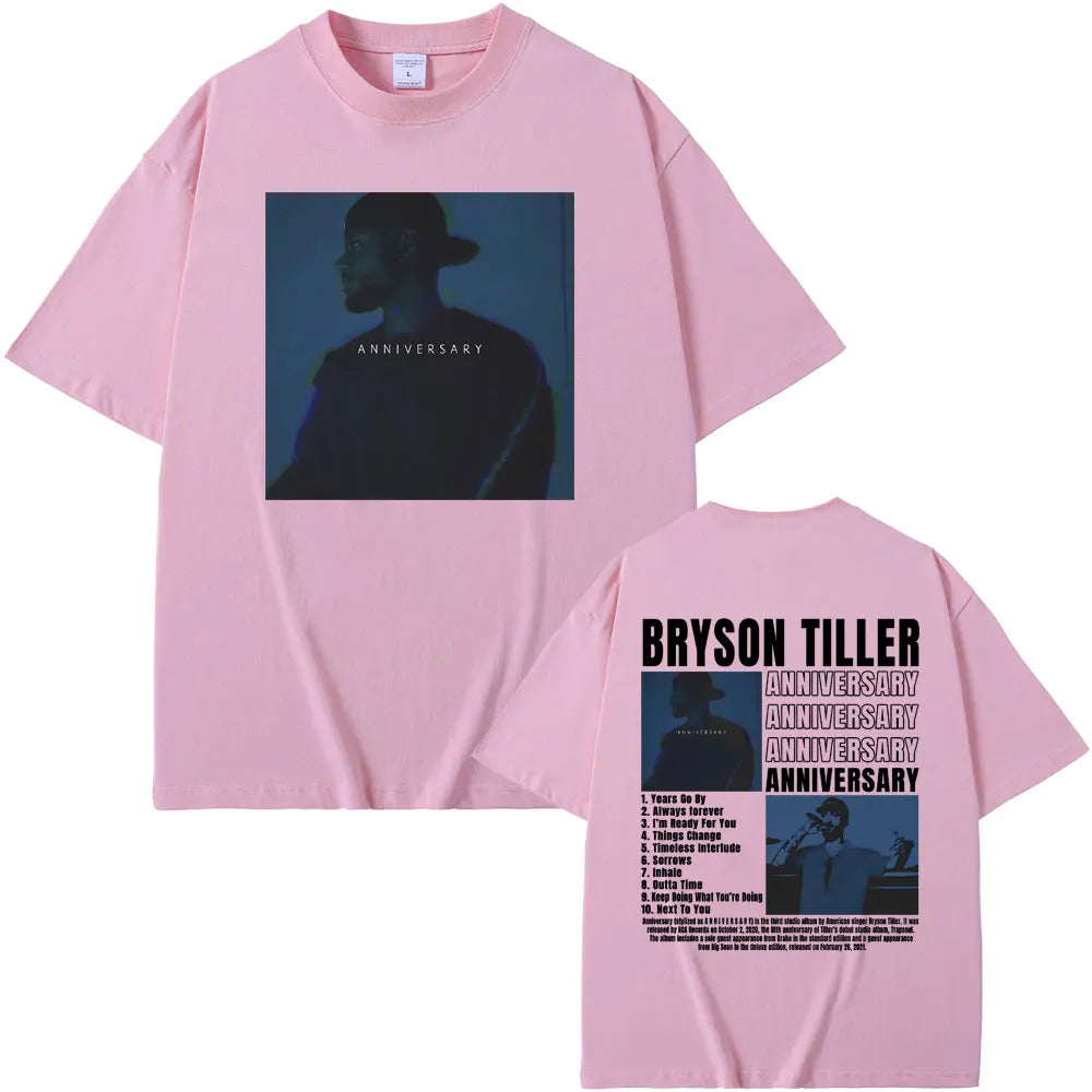 Rapper Bryson Tiller ANNIVERSARY Double Sided Print Tshirt Male Hip Hop Streetwear Oversized T-shirts Men's Casual Vintage Tees