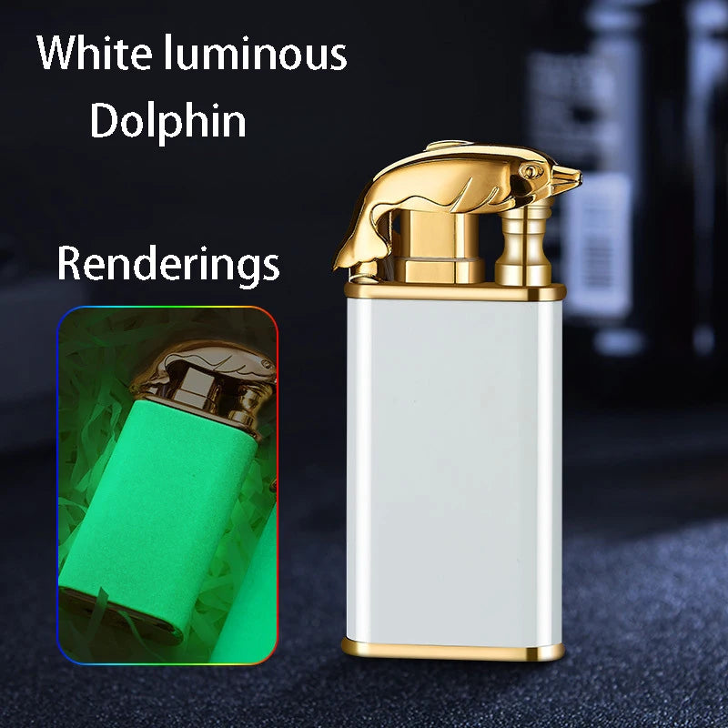 New Windproof Double Flame Cigar Torch Lighter Dragon Tiger Crocodile Dolphin Glow Lighter Luminous