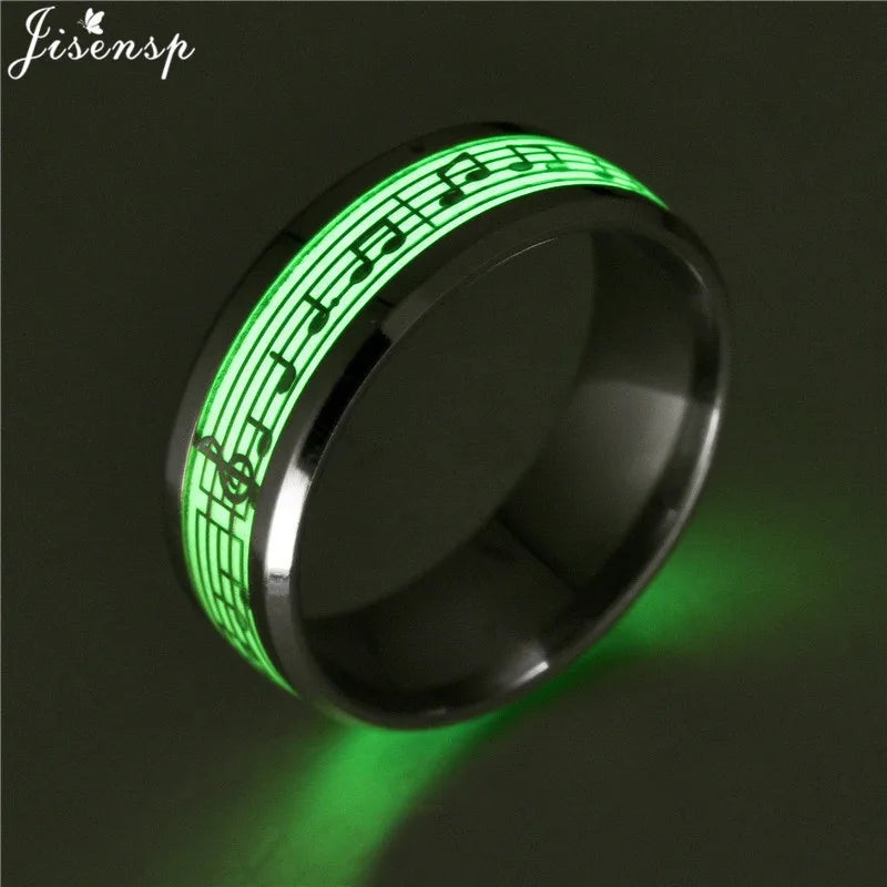 2024 Stainless Steel Glowing In Dark Heart Finger Rings for Men Women Punk Music Dragon Luminous Ring Couple Jewelry Anel