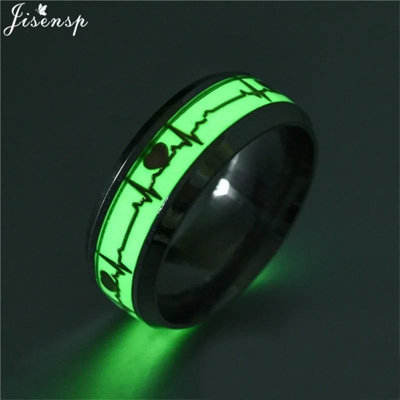 2024 Stainless Steel Glowing In Dark Heart Finger Rings for Men Women Punk Music Dragon Luminous Ring Couple Jewelry Anel