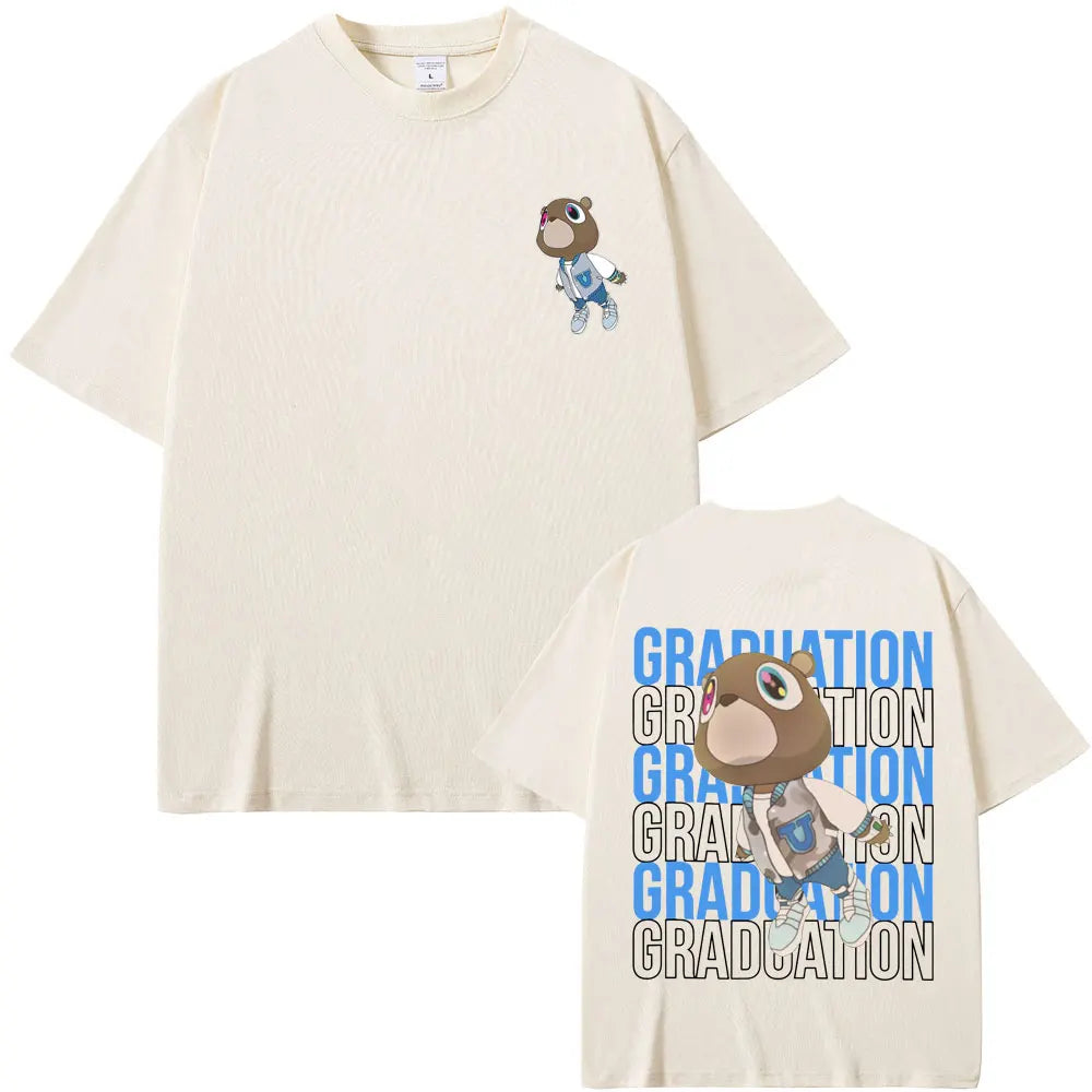 Rapper Kanye West Graduation Bear Double Sided Print T Shirt Men Women Fashion Hip Hop Oversized T-shirt Men's Cotton T-shirts