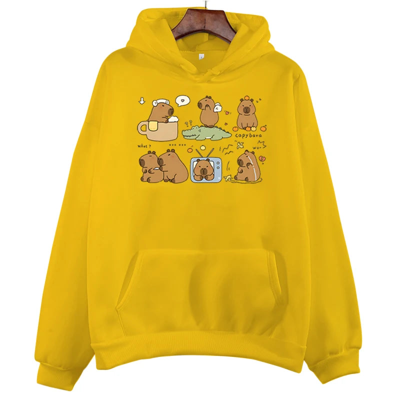 Funny Capybara Sweatshirt Cartoon Anime Hoodies Women Cute Anime Manga Hoody Long Sleeve Hoodies Female Sportwear Clothes Tops