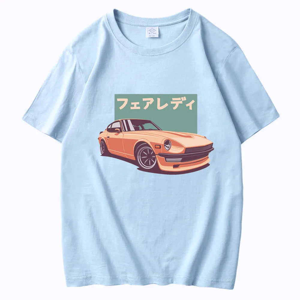 JDM T-shirts Japanese Retro Car Print 100% Cotton O-Neck Summer CRX Harajuku Oversized Tops Mens Casual Tees Camisetas