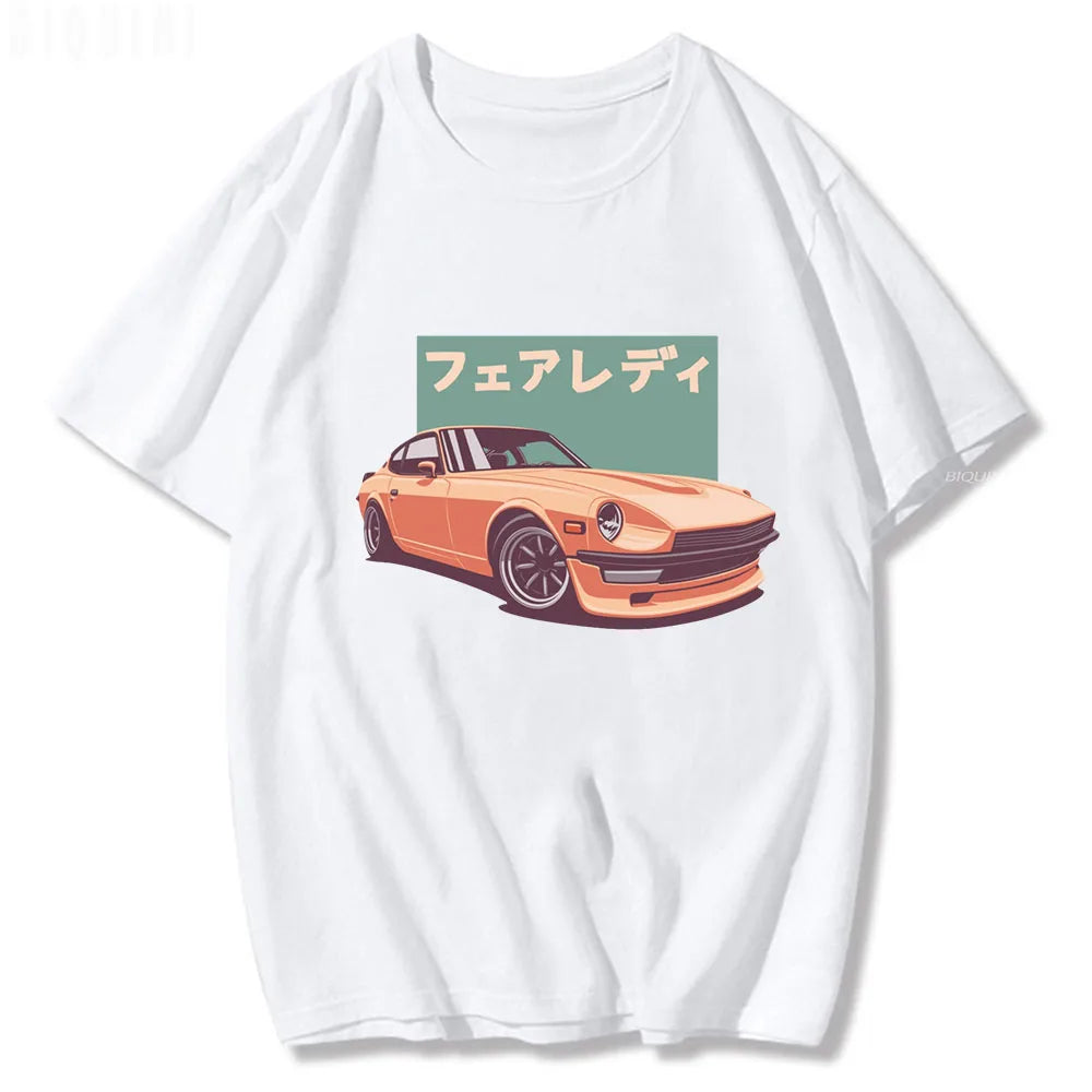 JDM T-shirts Japanese Retro Car Print 100% Cotton O-Neck Summer CRX Harajuku Oversized Tops Mens Casual Tees Camisetas