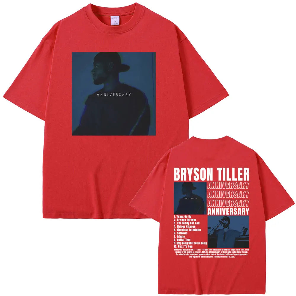 Rapper Bryson Tiller ANNIVERSARY Double Sided Print Tshirt Male Hip Hop Streetwear Oversized T-shirts Men's Casual Vintage Tees