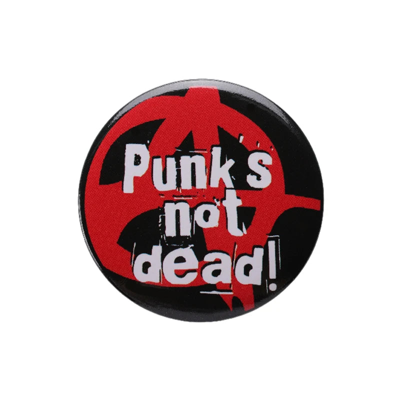 Rock n Roll Tinplate Pin Punk Is Not Dead Forever Mental Head Band Brooch 44mm Button Badge Punk Music Jewelry Gift for Fans