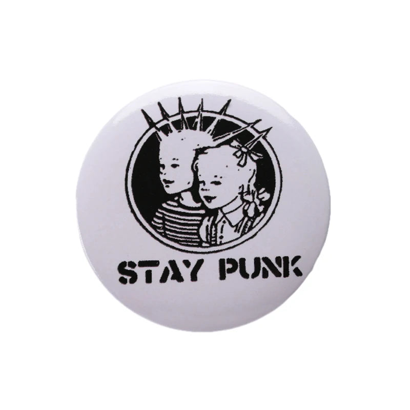 Rock n Roll Tinplate Pin Punk Is Not Dead Forever Mental Head Band Brooch 44mm Button Badge Punk Music Jewelry Gift for Fans