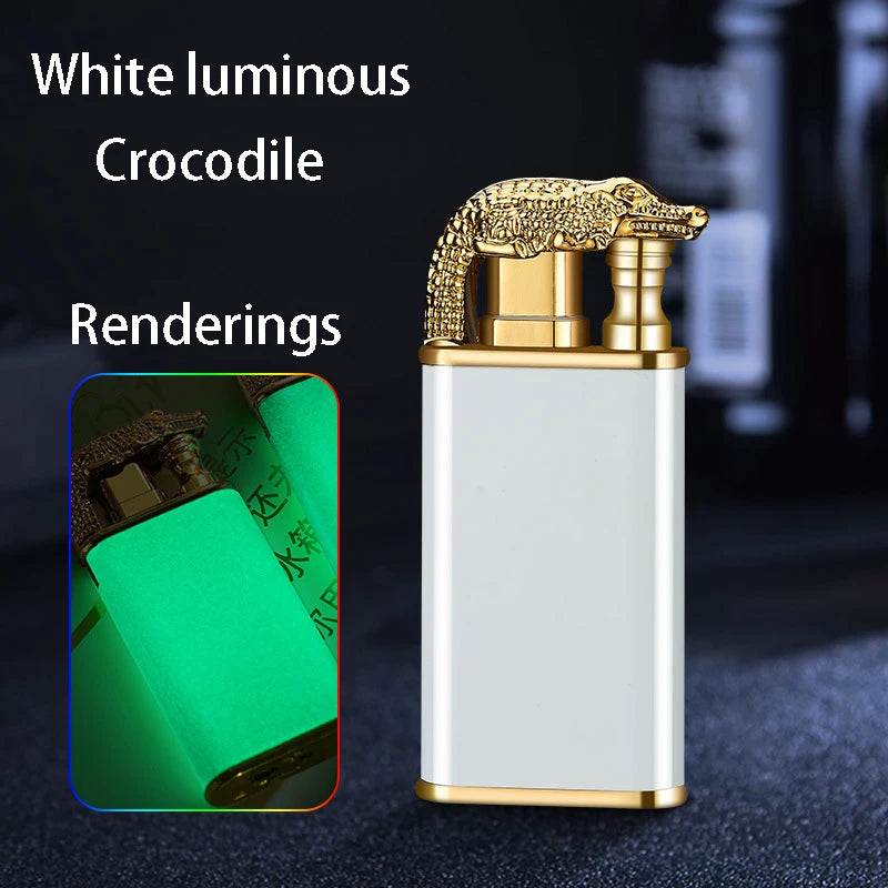 New Windproof Double Flame Cigar Torch Lighter Dragon Tiger Crocodile Dolphin Glow Lighter Luminous