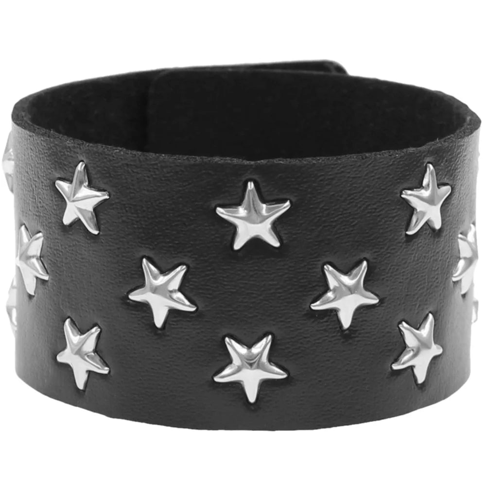 2024 Punk Skull Star Bracelet Personality PU Leather Three Rows Spikes Square Stud Bracelets Bangle For Women Man