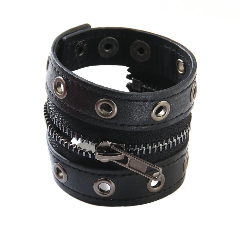 2024 Punk Skull Star Bracelet Personality PU Leather Three Rows Spikes Square Stud Bracelets Bangle For Women Man