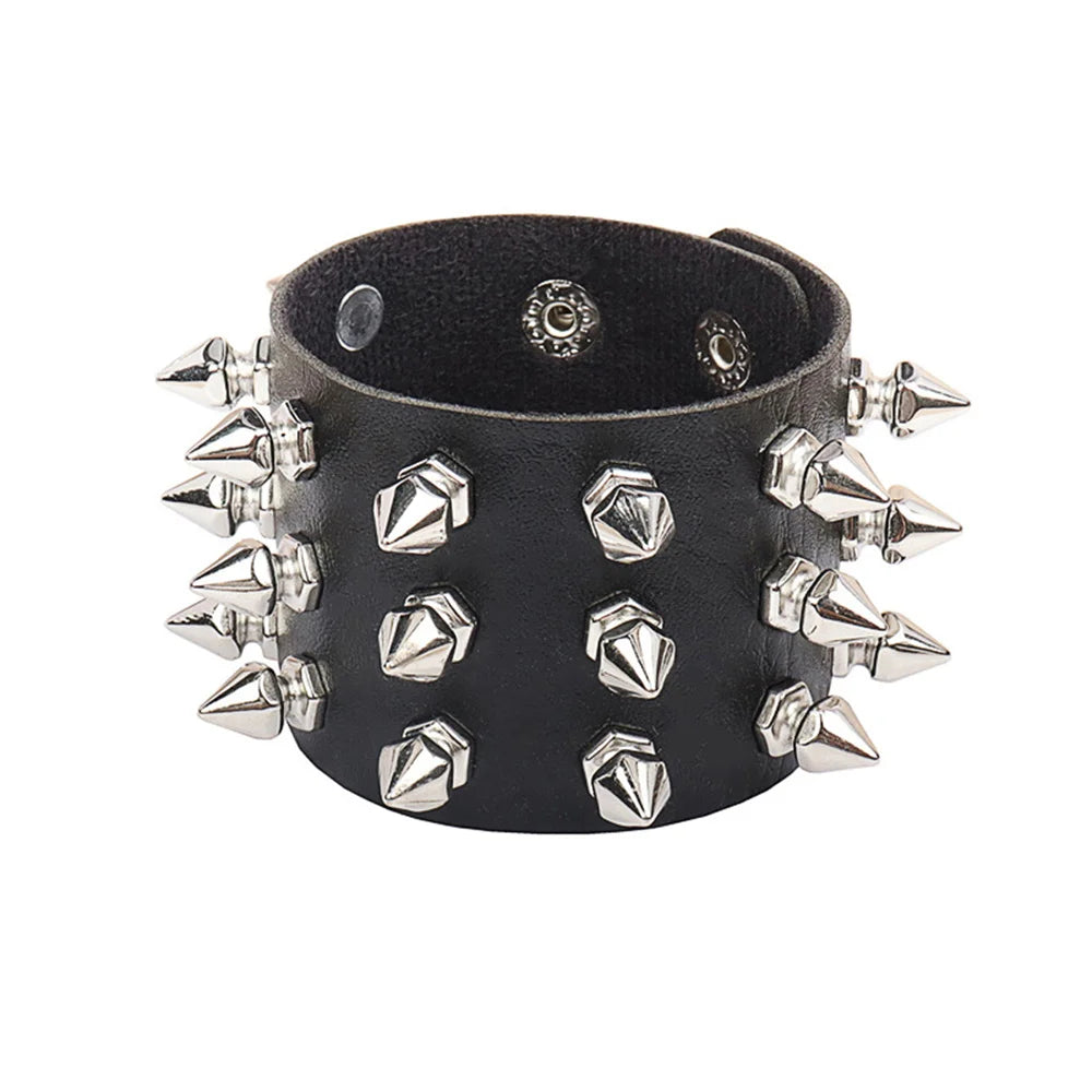 2024 Punk Skull Star Bracelet Personality PU Leather Three Rows Spikes Square Stud Bracelets Bangle For Women Man