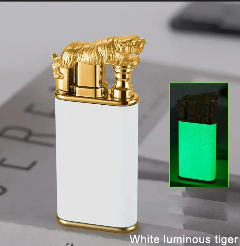 New Windproof Double Flame Cigar Torch Lighter Dragon Tiger Crocodile Dolphin Glow Lighter Luminous