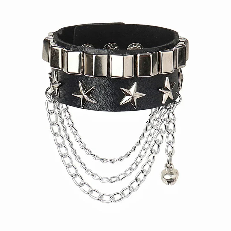 Punk Hip Hop Rock PU Leather Bracelet Unisex Trendy Chain Skull Pentagram Rivet Bracelet Party Jewelry Accessories