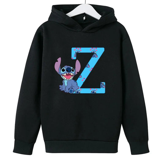 Children Hoodies Stitch Letter ABCD Kawaii Fashion Pullover Sweatshirt Anime Manga Cartoons Girls Boy Kids Casual Clothes Tops