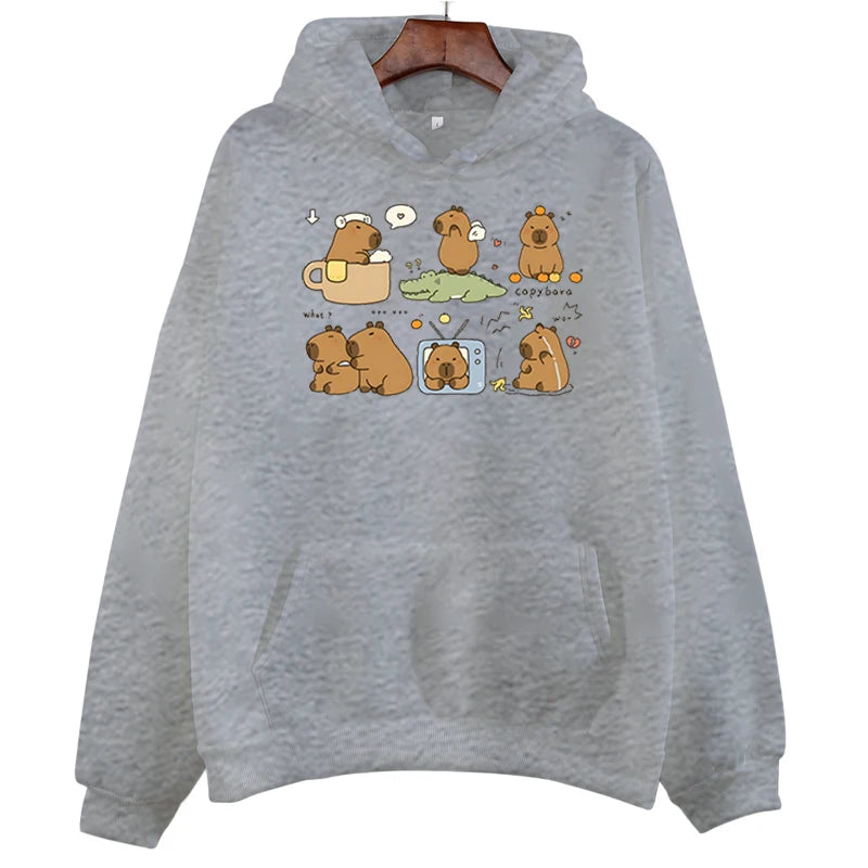 Funny Capybara Sweatshirt Cartoon Anime Hoodies Women Cute Anime Manga Hoody Long Sleeve Hoodies Female Sportwear Clothes Tops