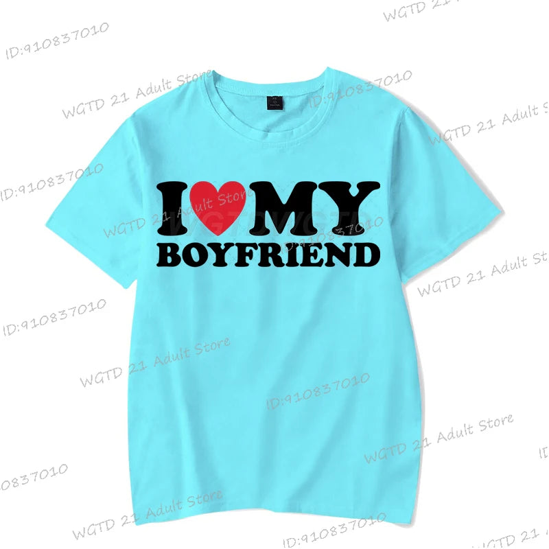 I Love My Boyfriend Women T-shirts I Love My Girlfriend Printed Men T Shirt Funny Letter Graphics Short Sleeve Couple Tshirts