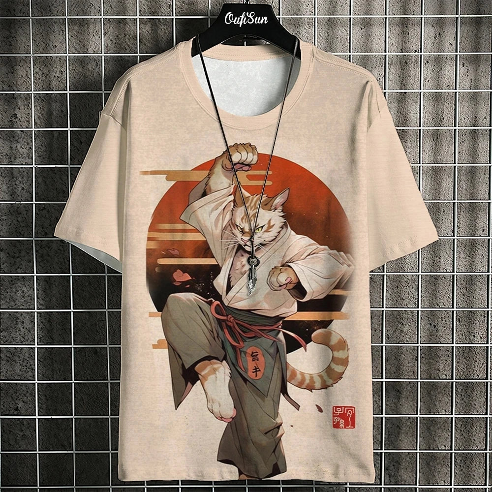 Unisex 2024 T Shirt Men Women Japanese Samurai Cat 3d Printed T Shirts For Casual Fashion Funny Shirt Top Tee Men Clothing