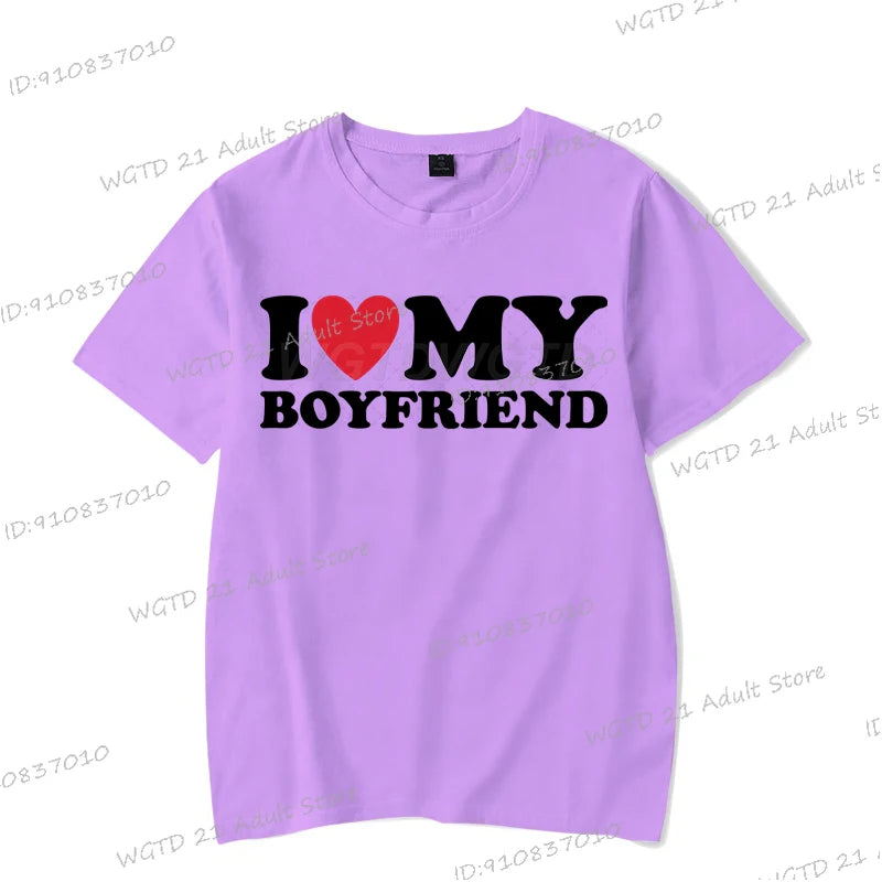 I Love My Boyfriend Women T-shirts I Love My Girlfriend Printed Men T Shirt Funny Letter Graphics Short Sleeve Couple Tshirts