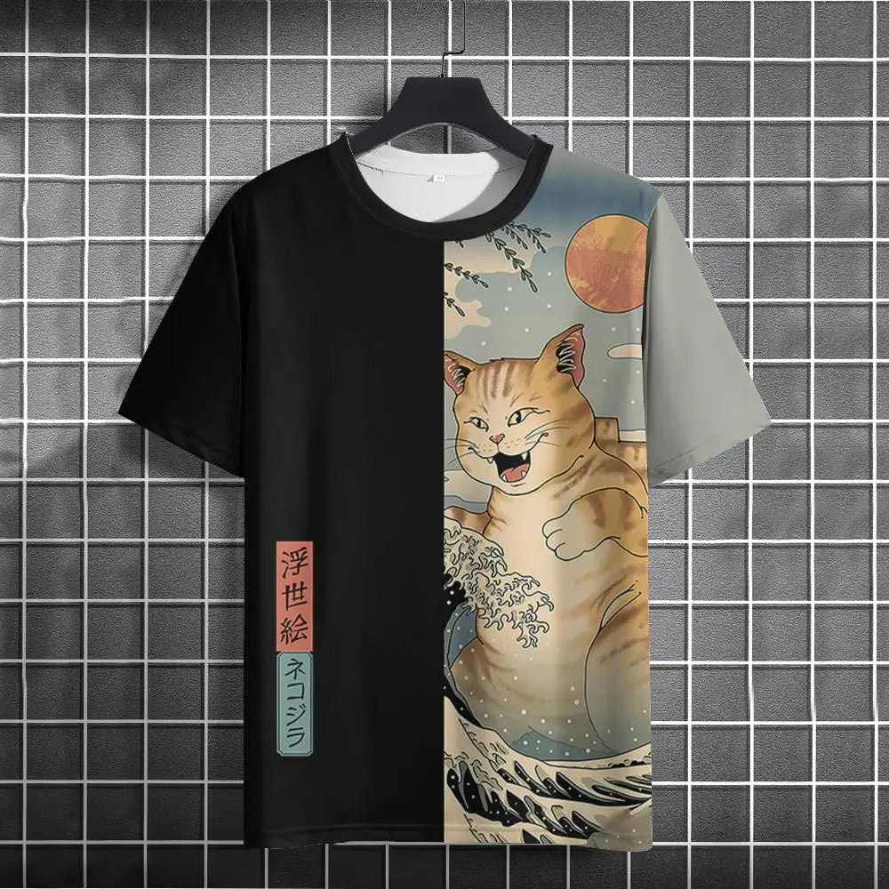 Unisex 2024 T Shirt Men Women Japanese Samurai Cat 3d Printed T Shirts For Casual Fashion Funny Shirt Top Tee Men Clothing