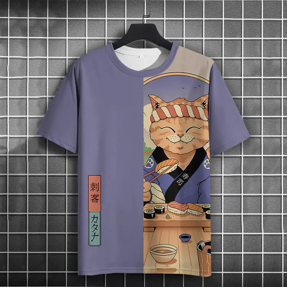 Unisex 2024 T Shirt Men Women Japanese Samurai Cat 3d Printed T Shirts For Casual Fashion Funny Shirt Top Tee Men Clothing