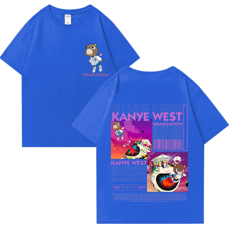 Kanye West Graduation Bear Double Sided Printed T shirt Men Women Fashion Hip Hop Cool Tops short sleeve Unisex Cotton T-shirts