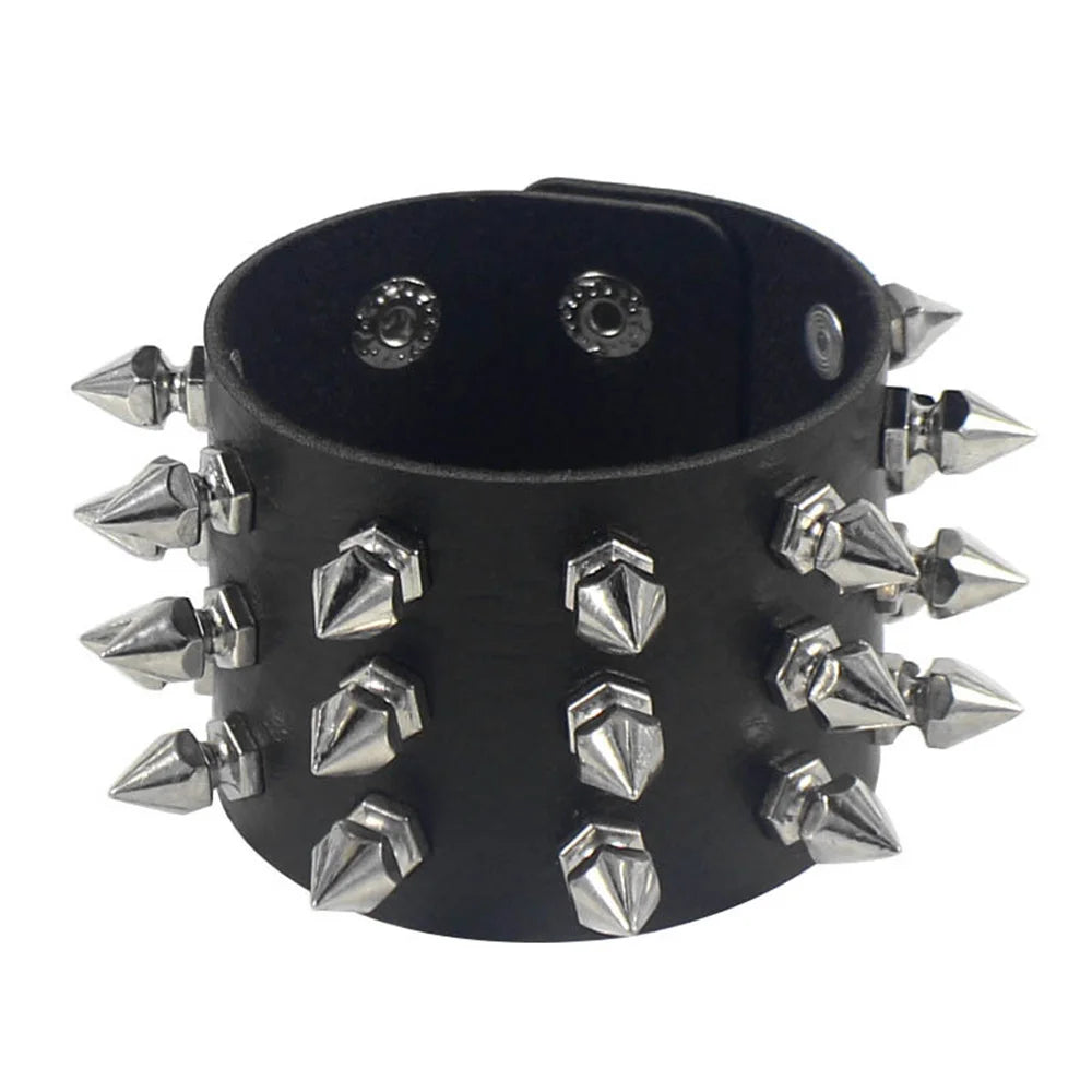 2024 Punk Skull Star Bracelet Personality PU Leather Three Rows Spikes Square Stud Bracelets Bangle For Women Man